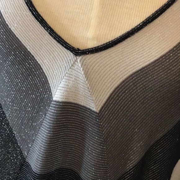 Cable & Gauge Top V Neck Sparkly Metallic Knit Stripe Tunic Black Gray Size L - Picture 2 of 11